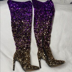 Sheln Sequin Over-the-Knee Boots - Purple and Gold (Gradient) - Size 8